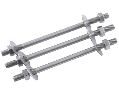 Boulons à double tête Deux écrous Deux laveuses plates et fil à double extrémité ZINC Finition 304 d'acier inoxydable