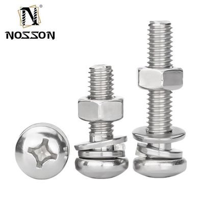 Acier inoxydable SUS 304 316 316L Finition plate Croix encastrée Tête de récipient Sems vis DIN7985 M3 M4 M5 avec certification ISO