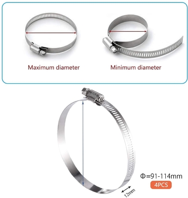 Clampes à entraînement de vers à usage général pour tuyaux et tuyaux fermes Région réglable 118-140 mm Système de mesure métrique