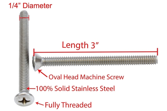 Écrou de machine à tête ovale en acier inoxydable 18-8 304 de qualité 8.8/10.9/12.9 SS304 SS316 1/4'-20 X 3' boulon
