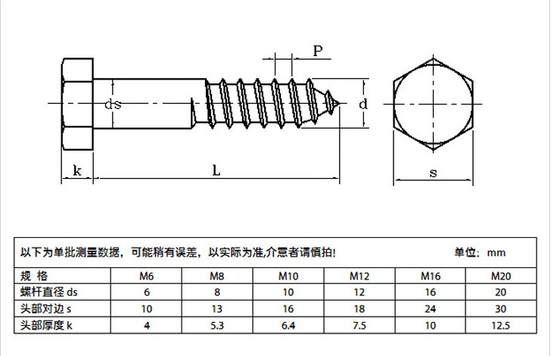 Système de mesure métrique A2 A4 vis à retard hexagonal en acier inoxydable 304 316 Din 571 vis à retard en bois