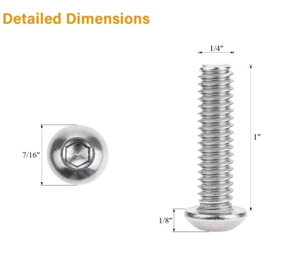 Système de mesure métrique 1/4-20 x 1 pouce en acier inoxydable Tête de plaque Socket Cap Boulons vis 18-8 304 Grade Allen Hex Drive