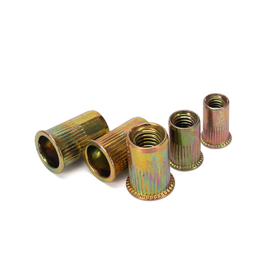 Échantillon en stock: écrous en acier, corps rond, tête plate, écrous métriques, écrous en acier au carbone, inserts filetés, écrous zincés