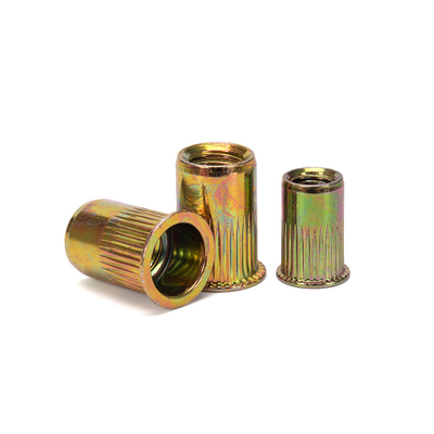 Échantillon en stock: écrous en acier, corps rond, tête plate, écrous métriques, écrous en acier au carbone, inserts filetés, écrous zincés