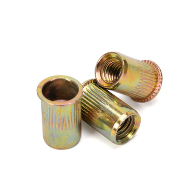 Échantillon en stock: écrous en acier, corps rond, tête plate, écrous métriques, écrous en acier au carbone, inserts filetés, écrous zincés