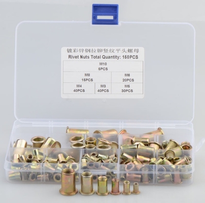 17*10*2.3 Titane en acier au carbone couleur plaquée en zinc grain vertical tête plate combinaison de noix de rivet 150pcs