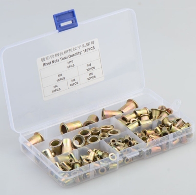 17*10*2.3 Titane en acier au carbone couleur plaquée en zinc grain vertical tête plate combinaison de noix de rivet 150pcs