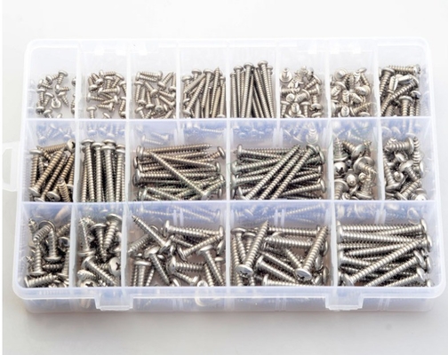 17*10*2.3 Ensemble de combinaison de écrous 380 pièces en acier inoxydable 304 din7981 tête de plateau croisée / tête ronde auto-tapping m3m4m5 Kit d'assortiment