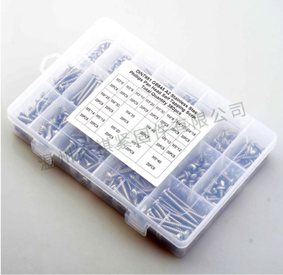 17*10*2.3 Ensemble de combinaison de écrous 380 pièces en acier inoxydable 304 din7981 tête de plateau croisée / tête ronde auto-tapping m3m4m5 Kit d'assortiment
