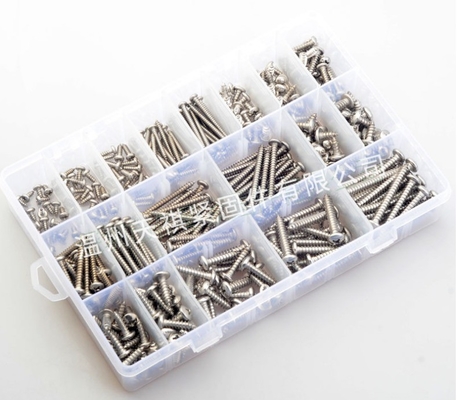 17*10*2.3 Ensemble de combinaison de écrous 380 pièces en acier inoxydable 304 din7981 tête de plateau croisée / tête ronde auto-tapping m3m4m5 Kit d'assortiment