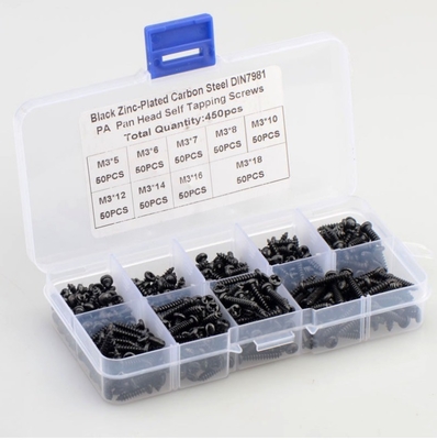 ALLOY Couleur naturelle 450pcs M3 acier au carbone Noir Croix PA Pan Tête ronde Tête auto-tapping vis ensemble de combinaison