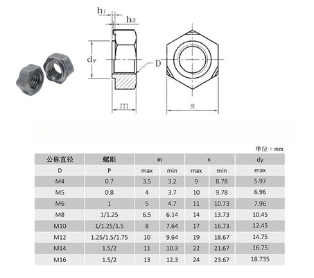 Système métrique de mesure de l'acier au carbone, projection de soudure par écrous, hexagone, soudure par écrous avec finition galvanisée et acier inoxydable