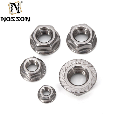 Système de mesure métrique DIN6923 SS304 SS316 Norme M6 M7 M8 M10 Noix de flange hexagonale dentelée pour l'industrie générale