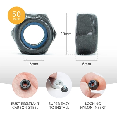 JIS standard auto-filtrage M6 écrous hexagénaires avec fermeture en nylon anti-vibration inserts en acier inoxydable 201/304/316 finition d'oxyde noir