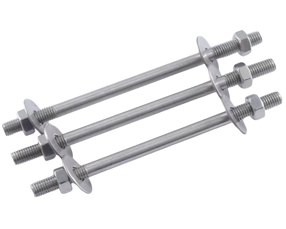 Boulons à double tête Deux écrous Deux laveuses plates et fil à double extrémité ZINC Finition 304 d'acier inoxydable