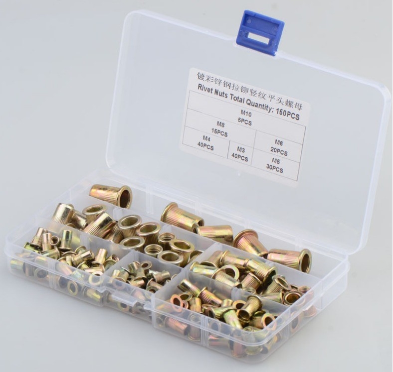 17*10*2.3 Titane en acier au carbone couleur plaquée en zinc grain vertical tête plate combinaison de noix de rivet 150pcs