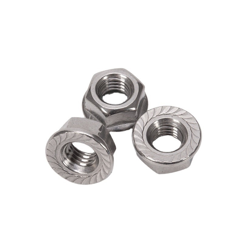 Système de mesure métrique DIN6923 SS304 SS316 Norme M6 M7 M8 M10 Noix de flange hexagonale dentelée pour l'industrie générale
